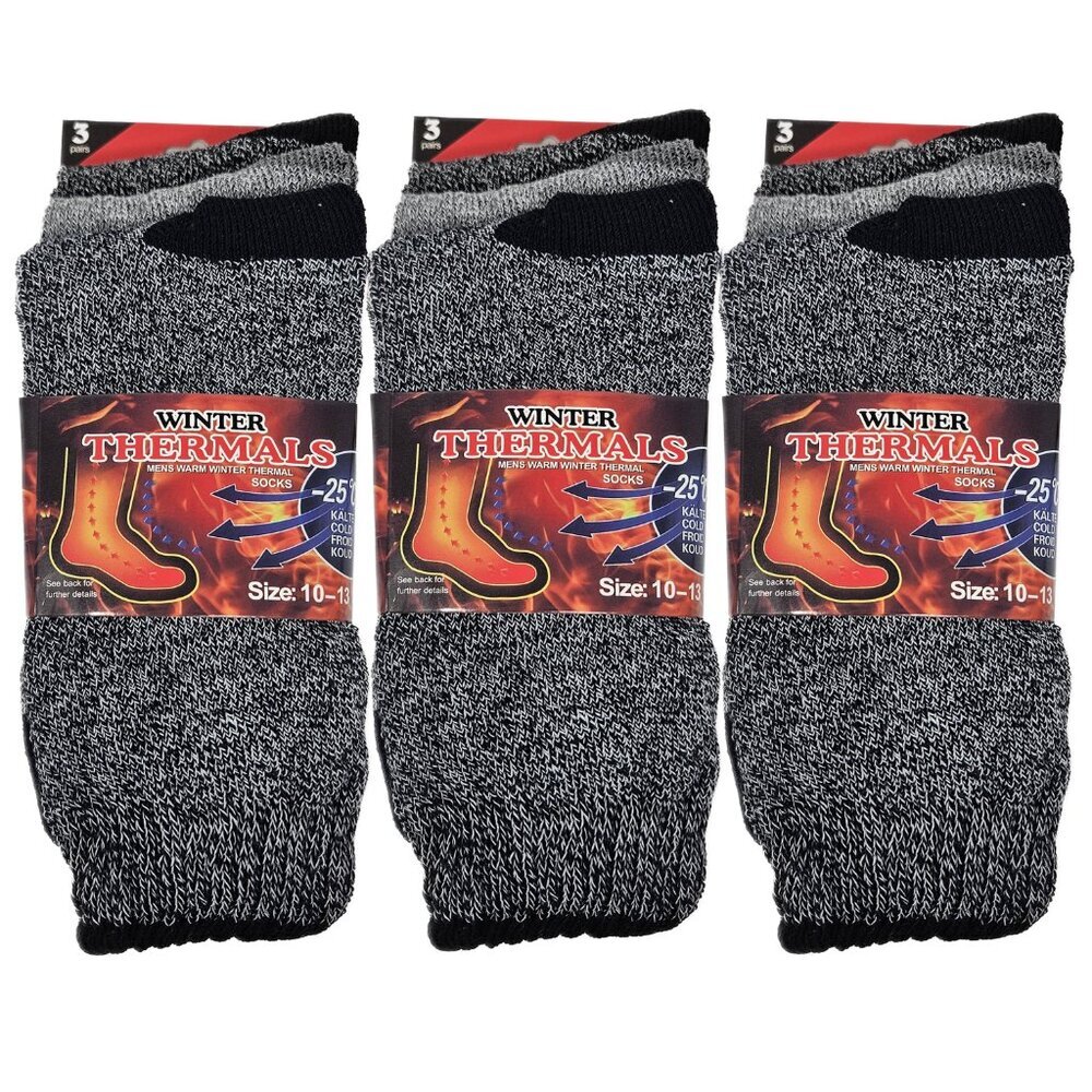 Men Thermal Socks, Warm Winter Crew, Heavy Duty Book Sox, Size 10-13, 9 Pairs